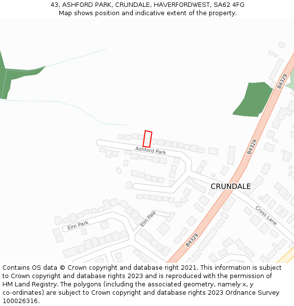 43, ASHFORD PARK, CRUNDALE, HAVERFORDWEST, SA62 4FG: Location map and indicative extent of plot