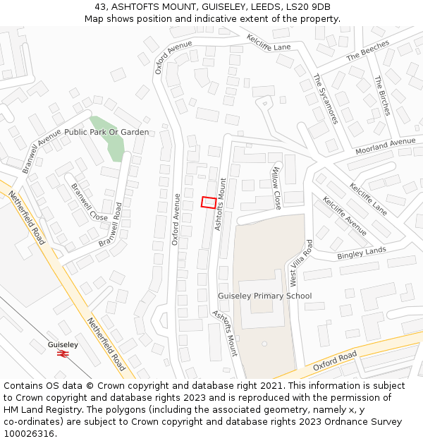 43, ASHTOFTS MOUNT, GUISELEY, LEEDS, LS20 9DB: Location map and indicative extent of plot