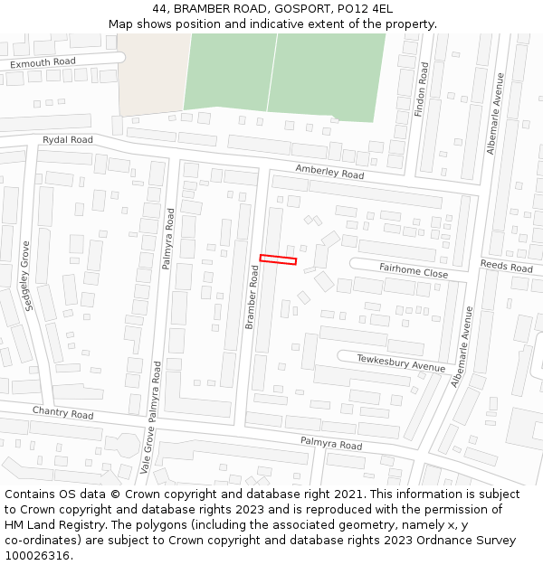 44, BRAMBER ROAD, GOSPORT, PO12 4EL: Location map and indicative extent of plot