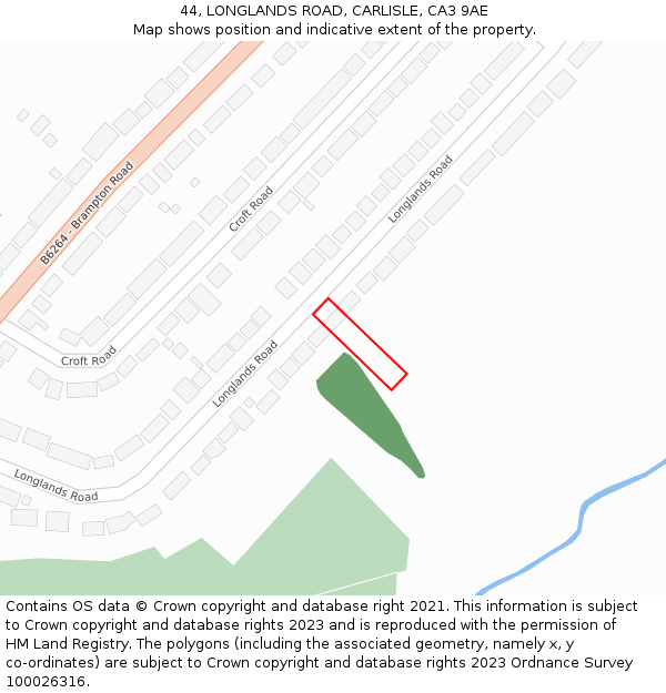 44, LONGLANDS ROAD, CARLISLE, CA3 9AE: Location map and indicative extent of plot