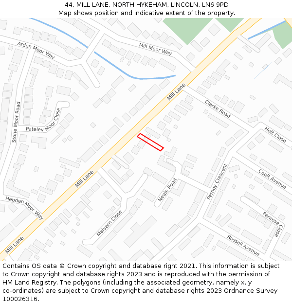 44, MILL LANE, NORTH HYKEHAM, LINCOLN, LN6 9PD: Location map and indicative extent of plot