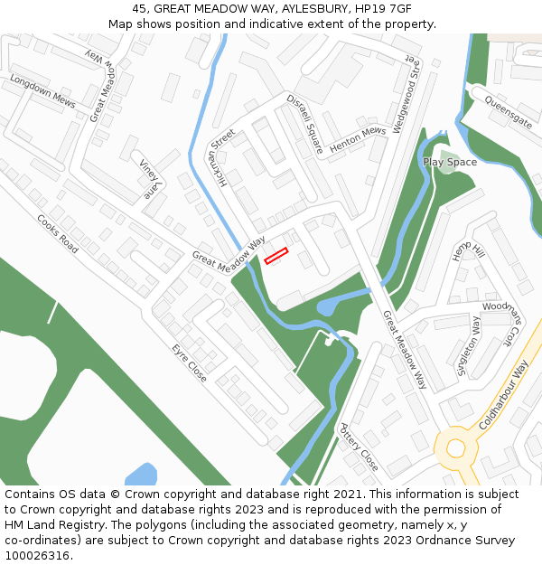 45, GREAT MEADOW WAY, AYLESBURY, HP19 7GF: Location map and indicative extent of plot