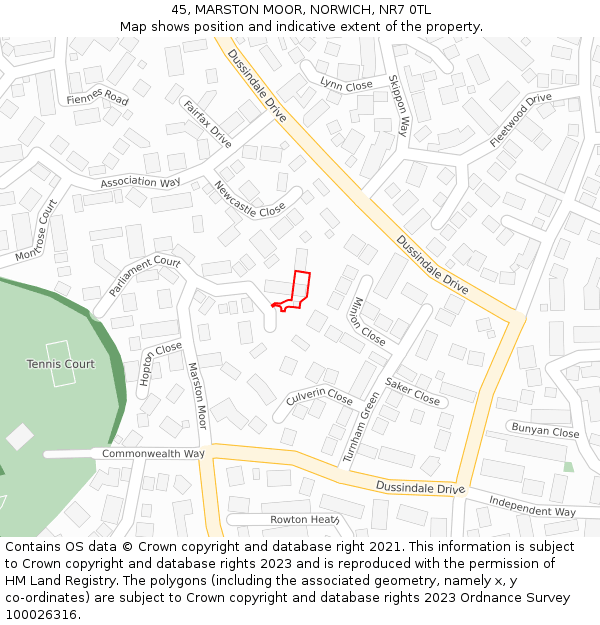 45, MARSTON MOOR, NORWICH, NR7 0TL: Location map and indicative extent of plot