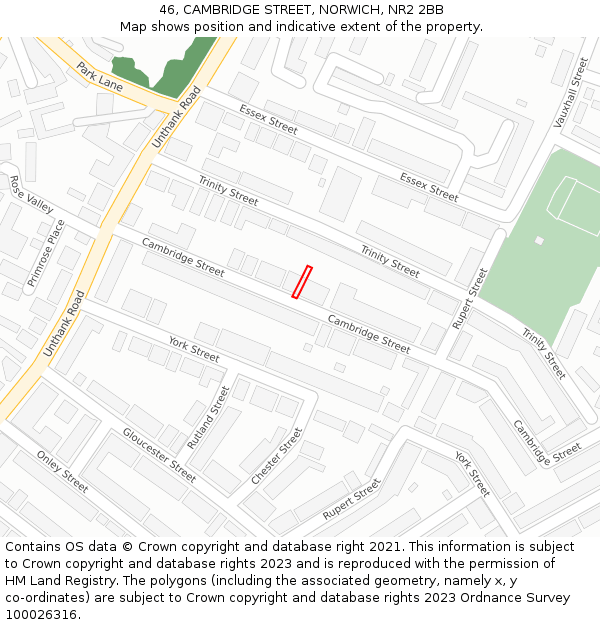 46, CAMBRIDGE STREET, NORWICH, NR2 2BB: Location map and indicative extent of plot