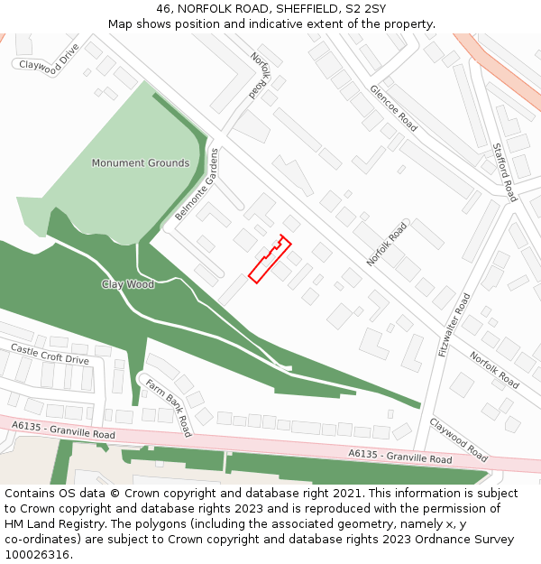 46, NORFOLK ROAD, SHEFFIELD, S2 2SY: Location map and indicative extent of plot