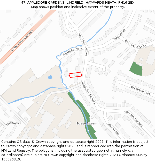 47, APPLEDORE GARDENS, LINDFIELD, HAYWARDS HEATH, RH16 2EX: Location map and indicative extent of plot