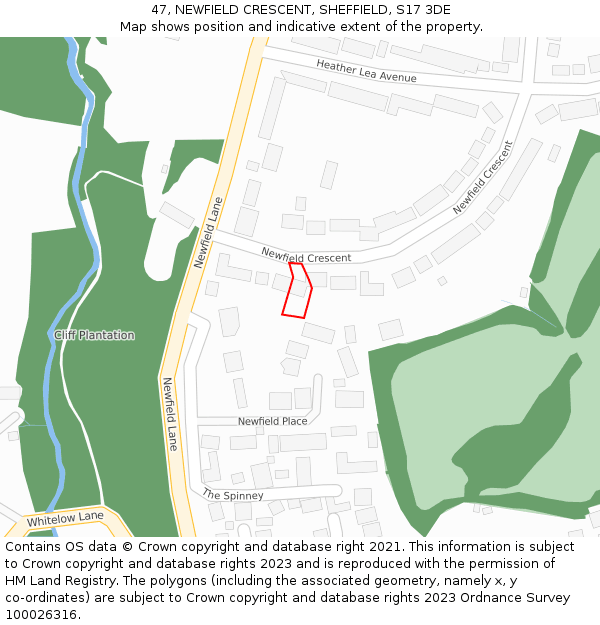 47, NEWFIELD CRESCENT, SHEFFIELD, S17 3DE: Location map and indicative extent of plot