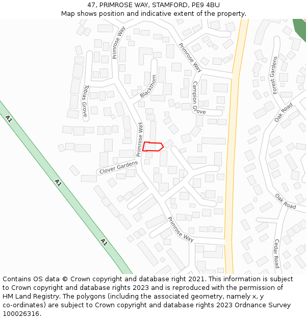 47, PRIMROSE WAY, STAMFORD, PE9 4BU: Location map and indicative extent of plot
