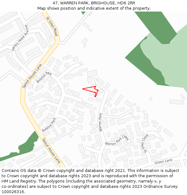 47, WARREN PARK, BRIGHOUSE, HD6 2RR: Location map and indicative extent of plot