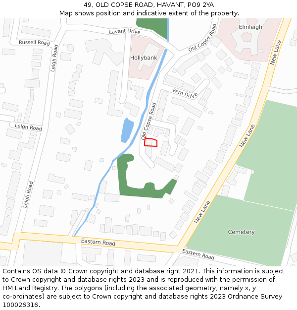 49, OLD COPSE ROAD, HAVANT, PO9 2YA: Location map and indicative extent of plot