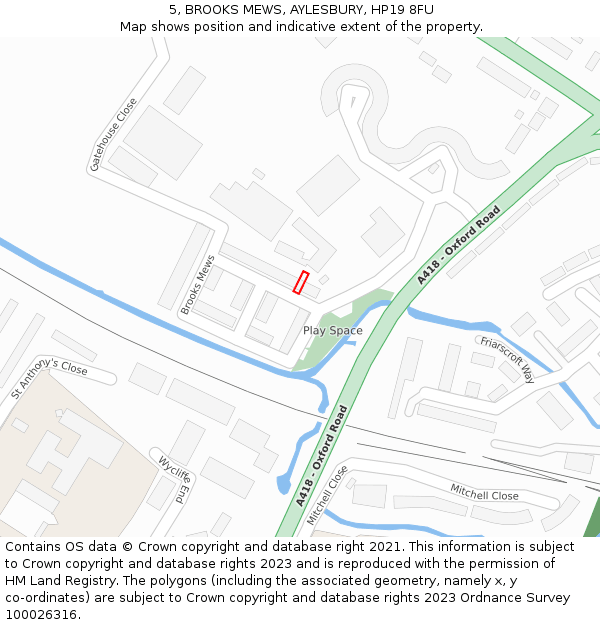 5, BROOKS MEWS, AYLESBURY, HP19 8FU: Location map and indicative extent of plot