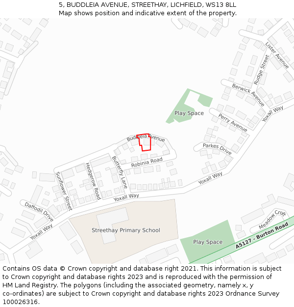 5, BUDDLEIA AVENUE, STREETHAY, LICHFIELD, WS13 8LL: Location map and indicative extent of plot