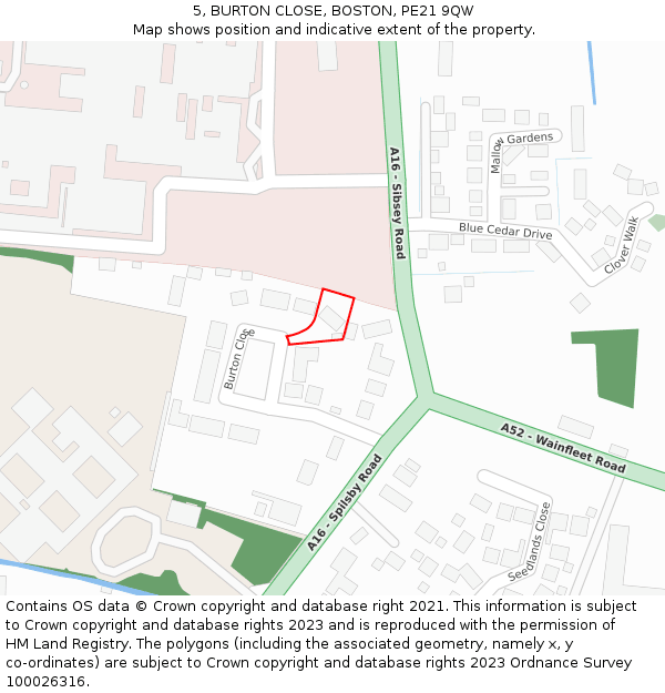 5, BURTON CLOSE, BOSTON, PE21 9QW: Location map and indicative extent of plot