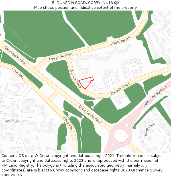 5, DUNEDIN ROAD, CORBY, NN18 9JX: Location map and indicative extent of plot