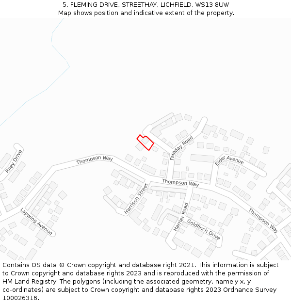 5, FLEMING DRIVE, STREETHAY, LICHFIELD, WS13 8UW: Location map and indicative extent of plot