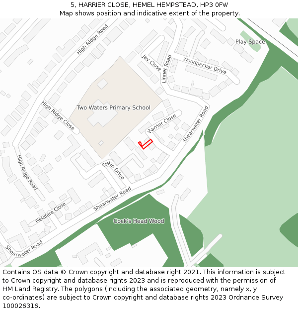 5, HARRIER CLOSE, HEMEL HEMPSTEAD, HP3 0FW: Location map and indicative extent of plot
