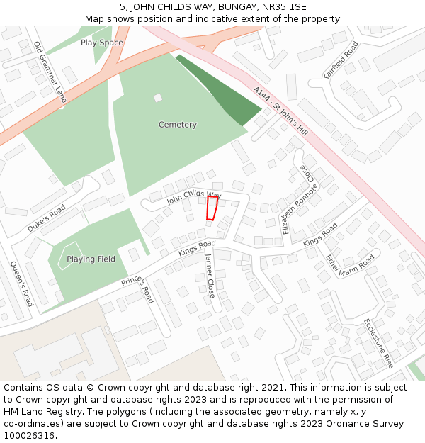 5, JOHN CHILDS WAY, BUNGAY, NR35 1SE: Location map and indicative extent of plot