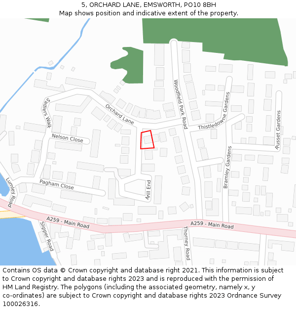 5, ORCHARD LANE, EMSWORTH, PO10 8BH: Location map and indicative extent of plot