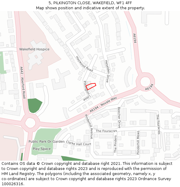 5, PILKINGTON CLOSE, WAKEFIELD, WF1 4FF: Location map and indicative extent of plot