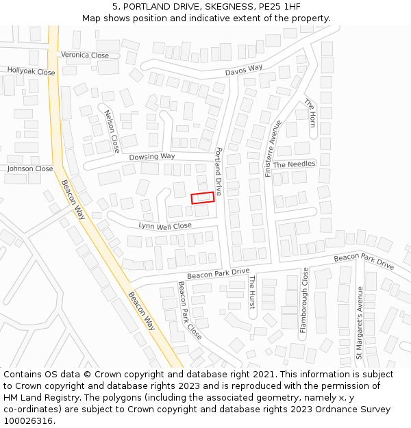 5, PORTLAND DRIVE, SKEGNESS, PE25 1HF: Location map and indicative extent of plot