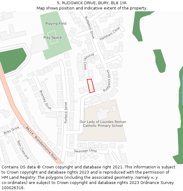 5, RUDGWICK DRIVE, BURY, BL8 1YA: Location map and indicative extent of plot