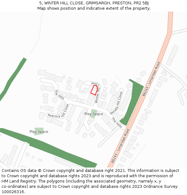 5, WINTER HILL CLOSE, GRIMSARGH, PRESTON, PR2 5BJ: Location map and indicative extent of plot