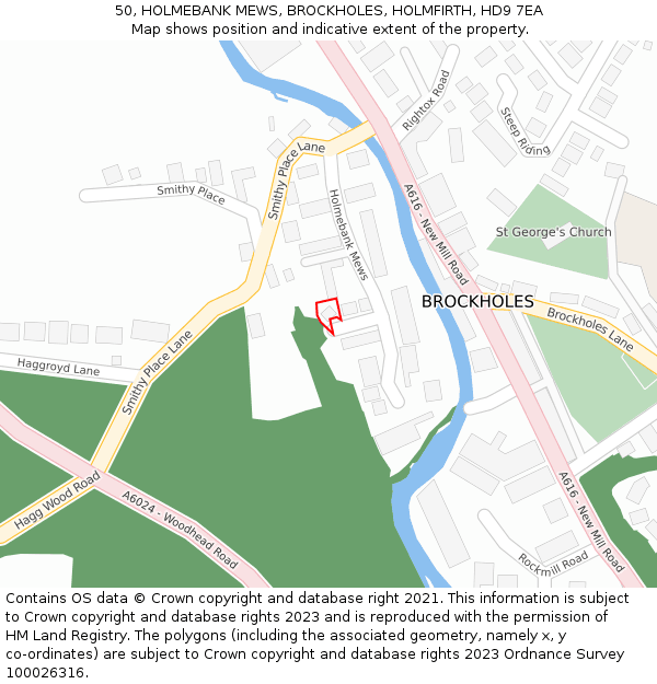 50, HOLMEBANK MEWS, BROCKHOLES, HOLMFIRTH, HD9 7EA: Location map and indicative extent of plot