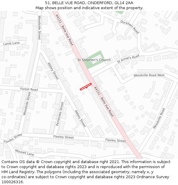 51, BELLE VUE ROAD, CINDERFORD, GL14 2AA: Location map and indicative extent of plot