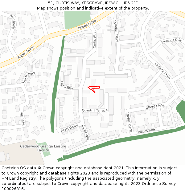 51, CURTIS WAY, KESGRAVE, IPSWICH, IP5 2FF: Location map and indicative extent of plot