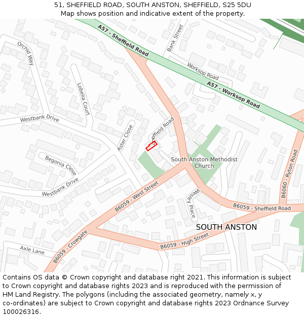 51, SHEFFIELD ROAD, SOUTH ANSTON, SHEFFIELD, S25 5DU: Location map and indicative extent of plot