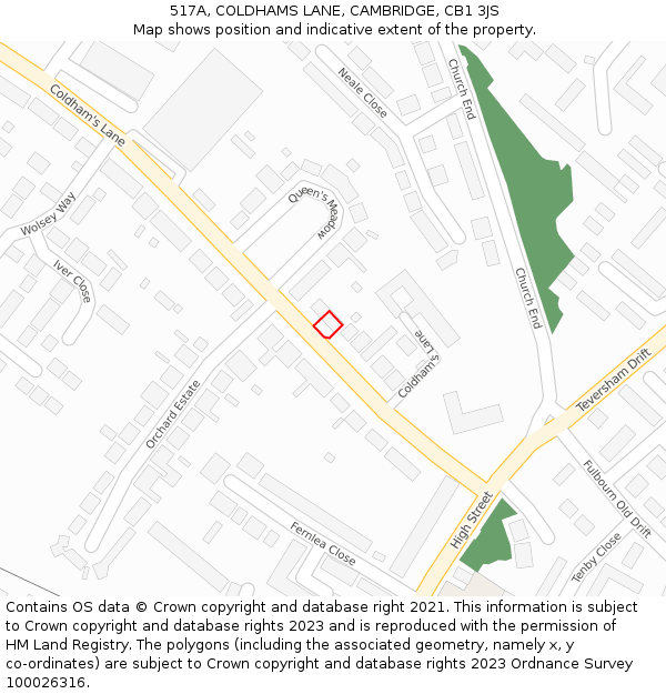 517A, COLDHAMS LANE, CAMBRIDGE, CB1 3JS: Location map and indicative extent of plot