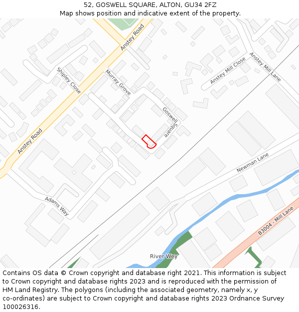 52, GOSWELL SQUARE, ALTON, GU34 2FZ: Location map and indicative extent of plot