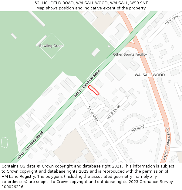 52, LICHFIELD ROAD, WALSALL WOOD, WALSALL, WS9 9NT: Location map and indicative extent of plot