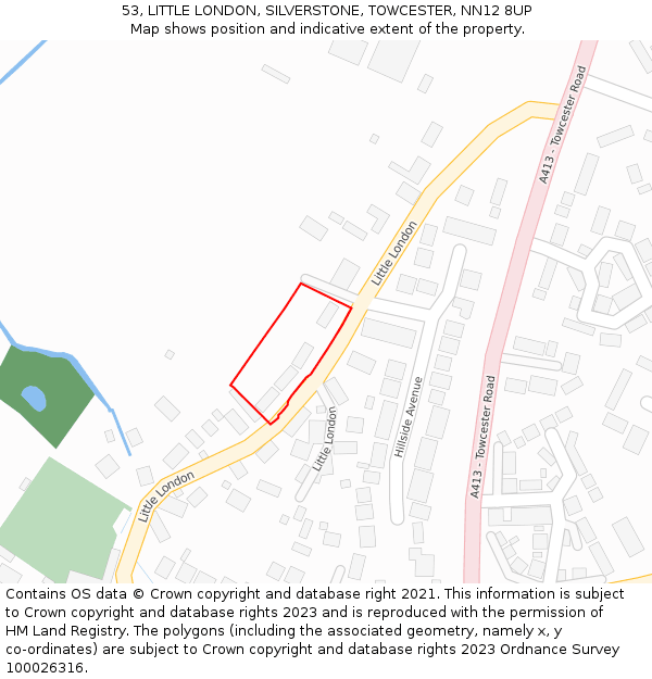 53, LITTLE LONDON, SILVERSTONE, TOWCESTER, NN12 8UP: Location map and indicative extent of plot