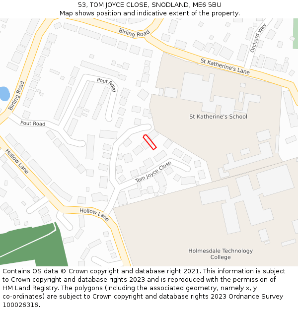 53, TOM JOYCE CLOSE, SNODLAND, ME6 5BU: Location map and indicative extent of plot