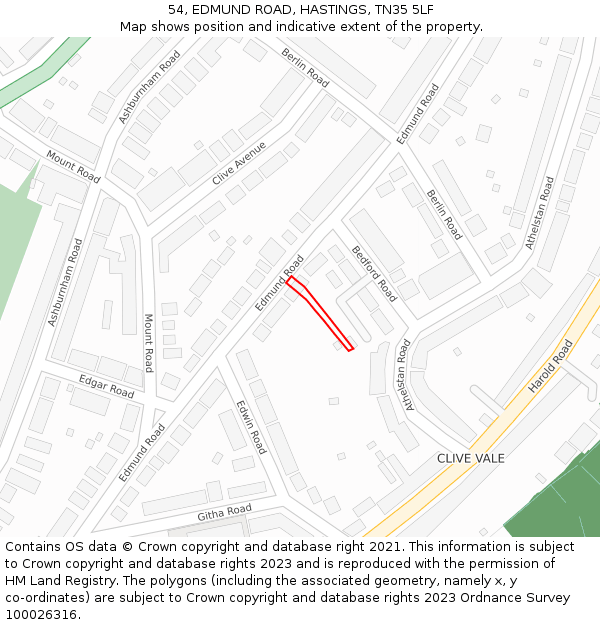 54, EDMUND ROAD, HASTINGS, TN35 5LF: Location map and indicative extent of plot