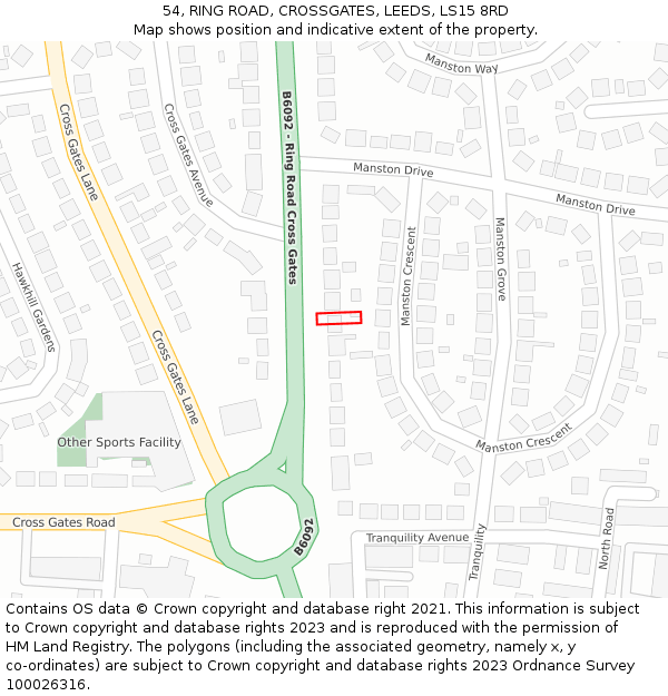 54, RING ROAD, CROSSGATES, LEEDS, LS15 8RD: Location map and indicative extent of plot