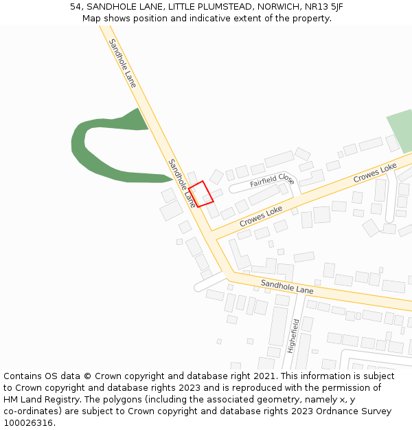 54, SANDHOLE LANE, LITTLE PLUMSTEAD, NORWICH, NR13 5JF: Location map and indicative extent of plot