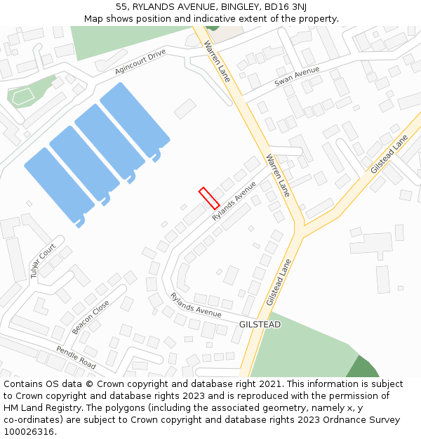 55, RYLANDS AVENUE, BINGLEY, BD16 3NJ: Location map and indicative extent of plot