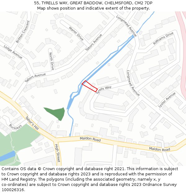 55, TYRELLS WAY, GREAT BADDOW, CHELMSFORD, CM2 7DP: Location map and indicative extent of plot