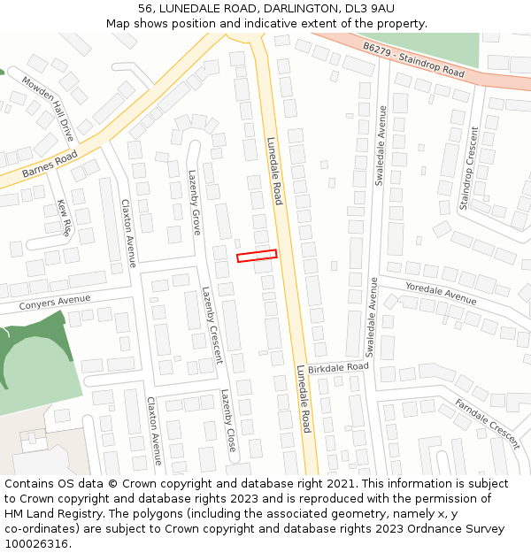 56, LUNEDALE ROAD, DARLINGTON, DL3 9AU: Location map and indicative extent of plot