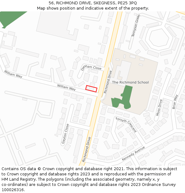 56, RICHMOND DRIVE, SKEGNESS, PE25 3PQ: Location map and indicative extent of plot