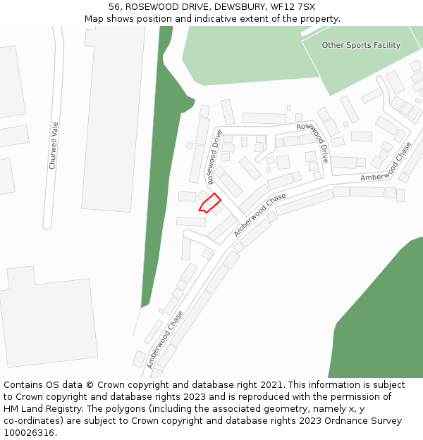 56, ROSEWOOD DRIVE, DEWSBURY, WF12 7SX: Location map and indicative extent of plot