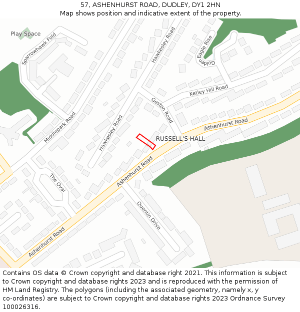 57, ASHENHURST ROAD, DUDLEY, DY1 2HN: Location map and indicative extent of plot