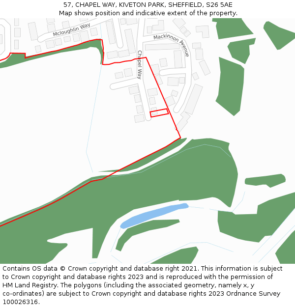 57, CHAPEL WAY, KIVETON PARK, SHEFFIELD, S26 5AE: Location map and indicative extent of plot