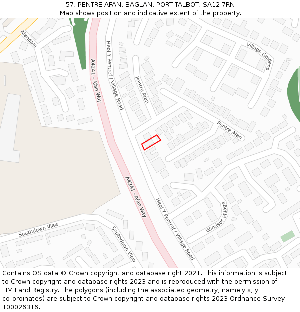 57, PENTRE AFAN, BAGLAN, PORT TALBOT, SA12 7RN: Location map and indicative extent of plot