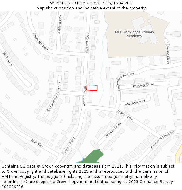 58, ASHFORD ROAD, HASTINGS, TN34 2HZ: Location map and indicative extent of plot