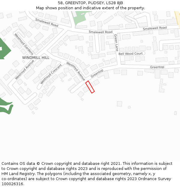 58, GREENTOP, PUDSEY, LS28 8JB: Location map and indicative extent of plot