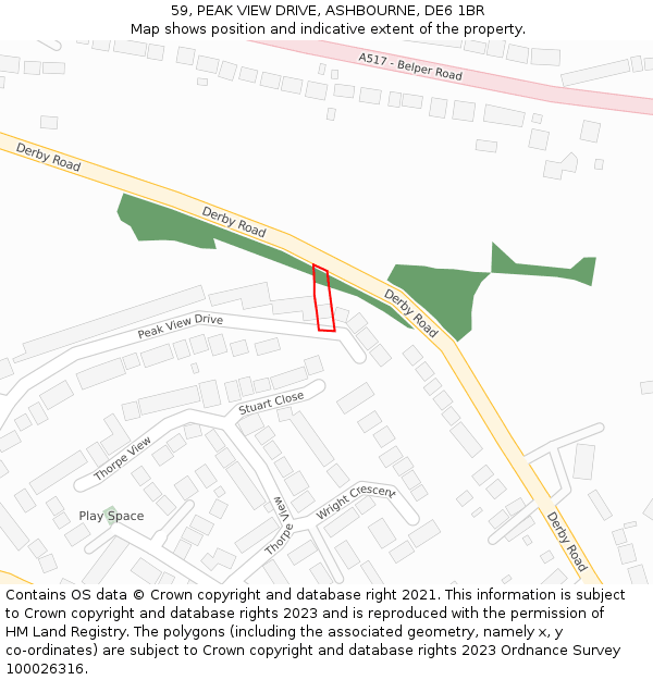 59, PEAK VIEW DRIVE, ASHBOURNE, DE6 1BR: Location map and indicative extent of plot
