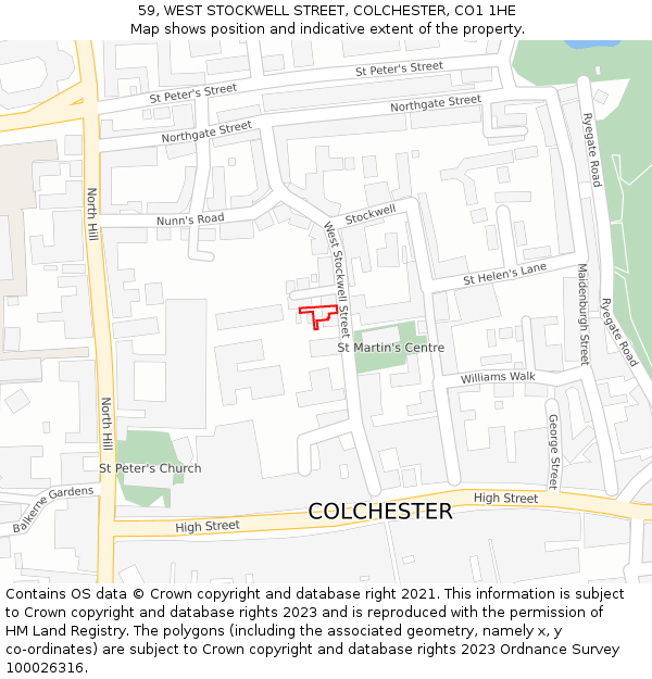 59, WEST STOCKWELL STREET, COLCHESTER, CO1 1HE: Location map and indicative extent of plot